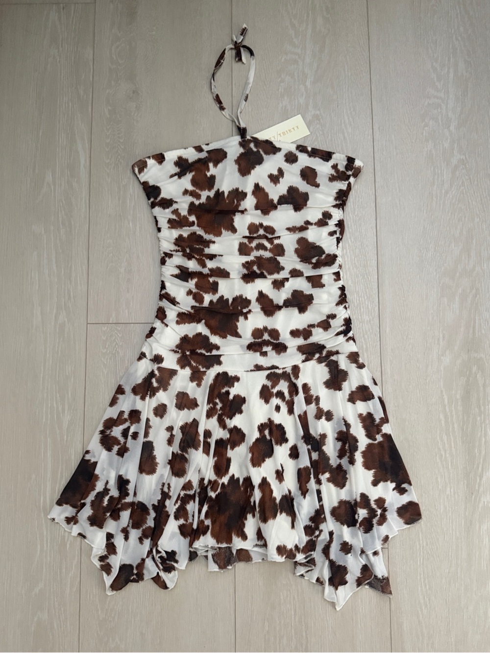 Thirty Thirty Brown and White Cow-Print Halter Dress